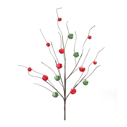 Red &#x26; Green Sleigh Bell Twig Branches, 6ct.